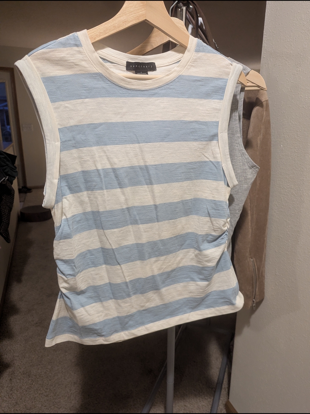 Sanctuary Light Blue & White Striped Crewneck Tank